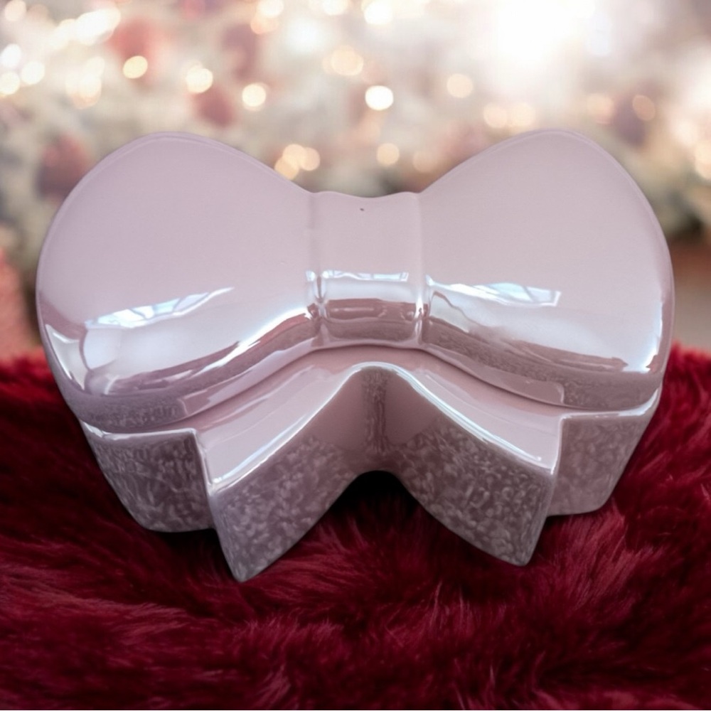 Pink Ceramic Bow Trinket Box